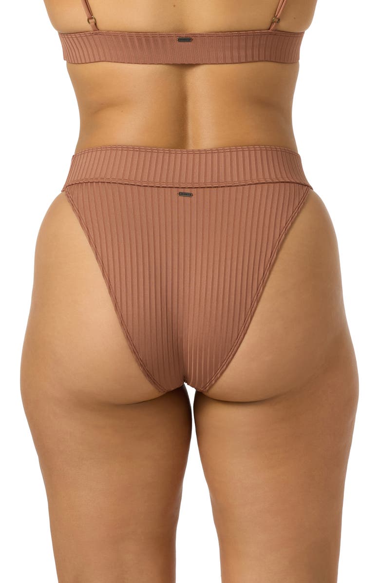 O'Neill Shorebreak Rib Santa Barbara High Waist Bikini Bottoms, Alternate, color, Carob Brown