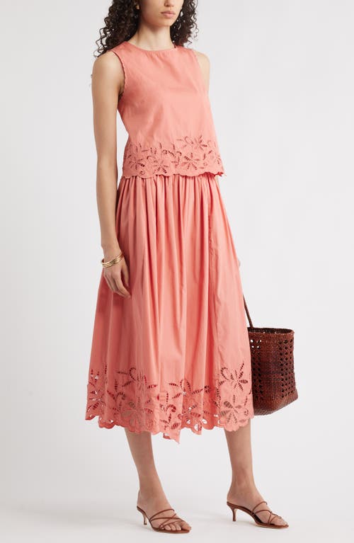 Nordstrom Schiffly Embrodiered Hem Cotton Midi Skirt In Pink