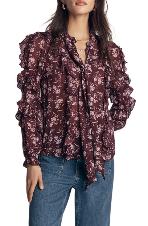 Ruffled Georgette Tie Neck Top