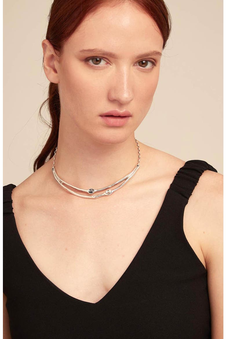 Multicolor Rigid Crystal Necklace, Alternate, color, Silver
