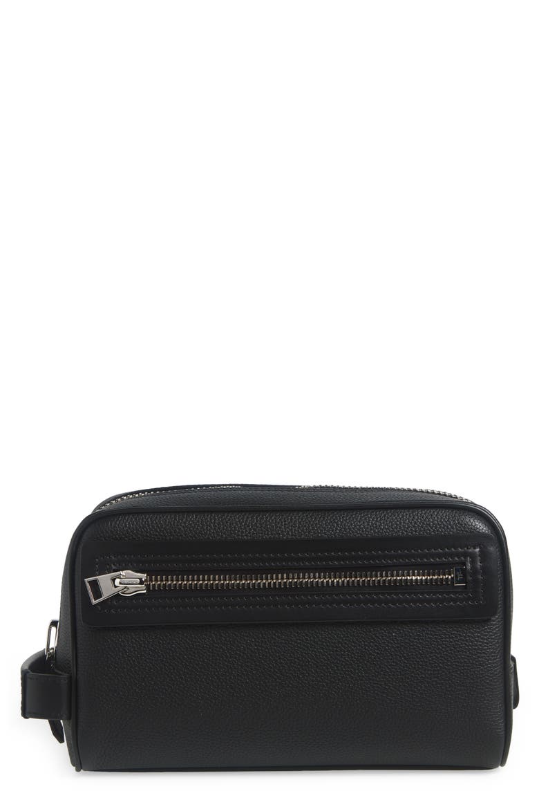 Soft Grained Leather Cosmetics Case, Main, color, BLACK