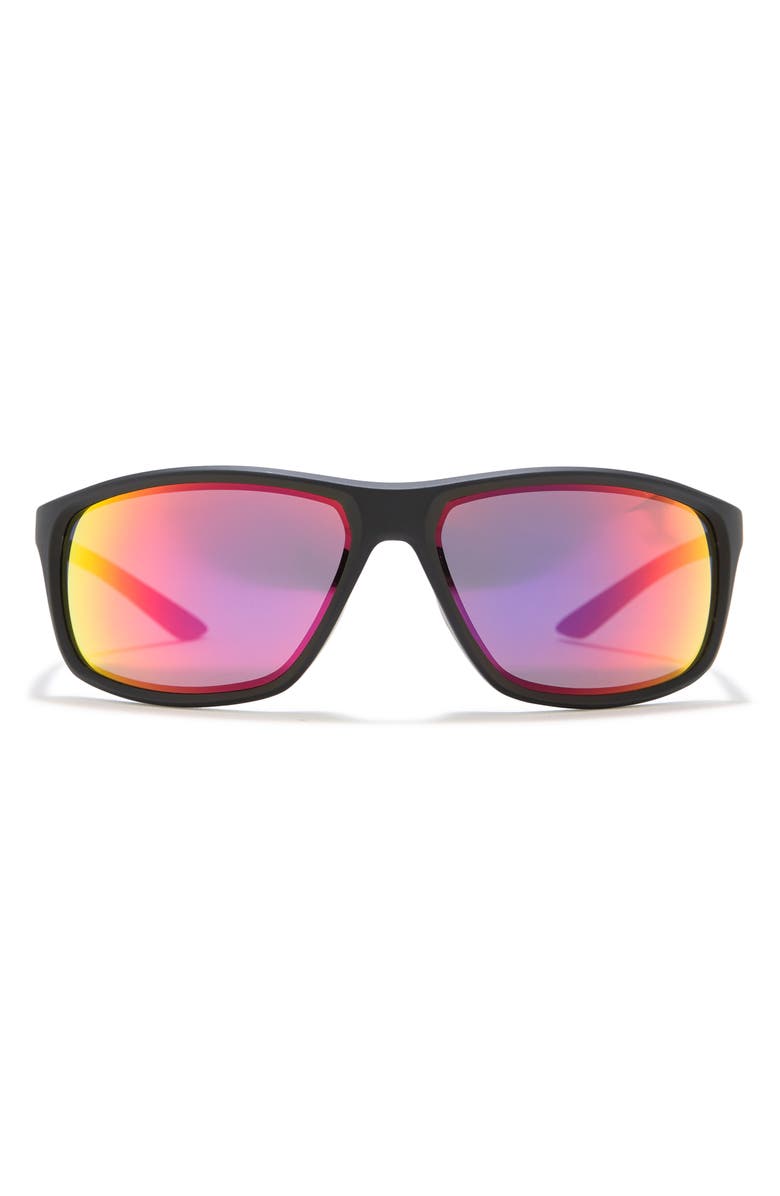 Nike Adrenaline 66mm Oversize Rectangle Sport Wrap Sunglasses, Main, color, Matte Black/Grey
