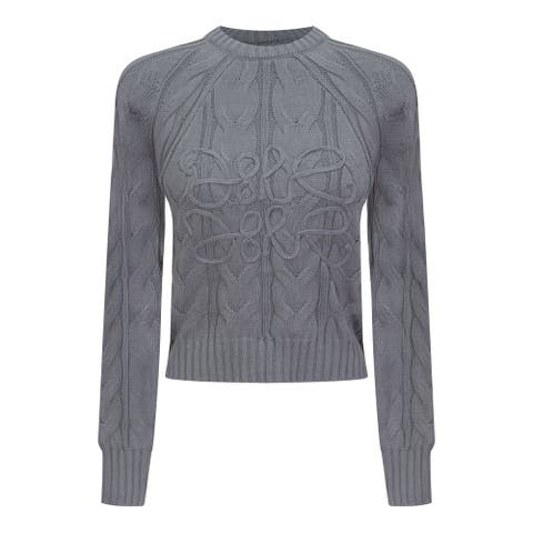 Cable Knit Sweater with Front Artwork