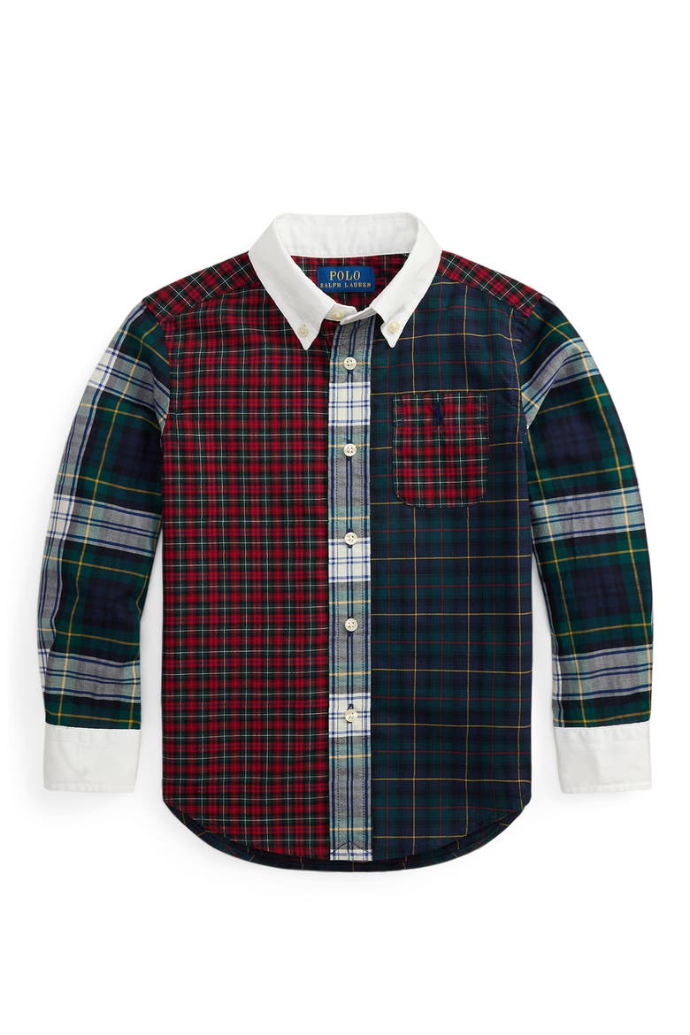 Long Sleeve Plaid Cotton Poplin Fun Shirt, Main, color, BLUE MULTI