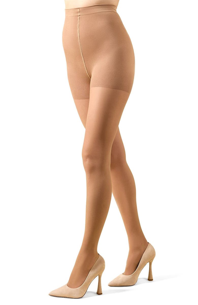MeMoi Cotton on Top Light Support Control Top Tights, Main, color, Honey