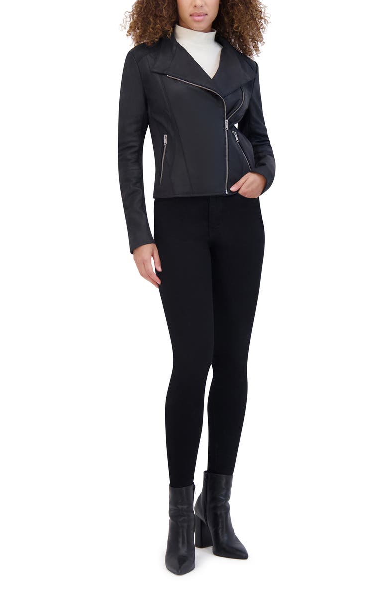 Andrew Marc Felix Leather Crop Moto Jacket, Alternate, color, Black