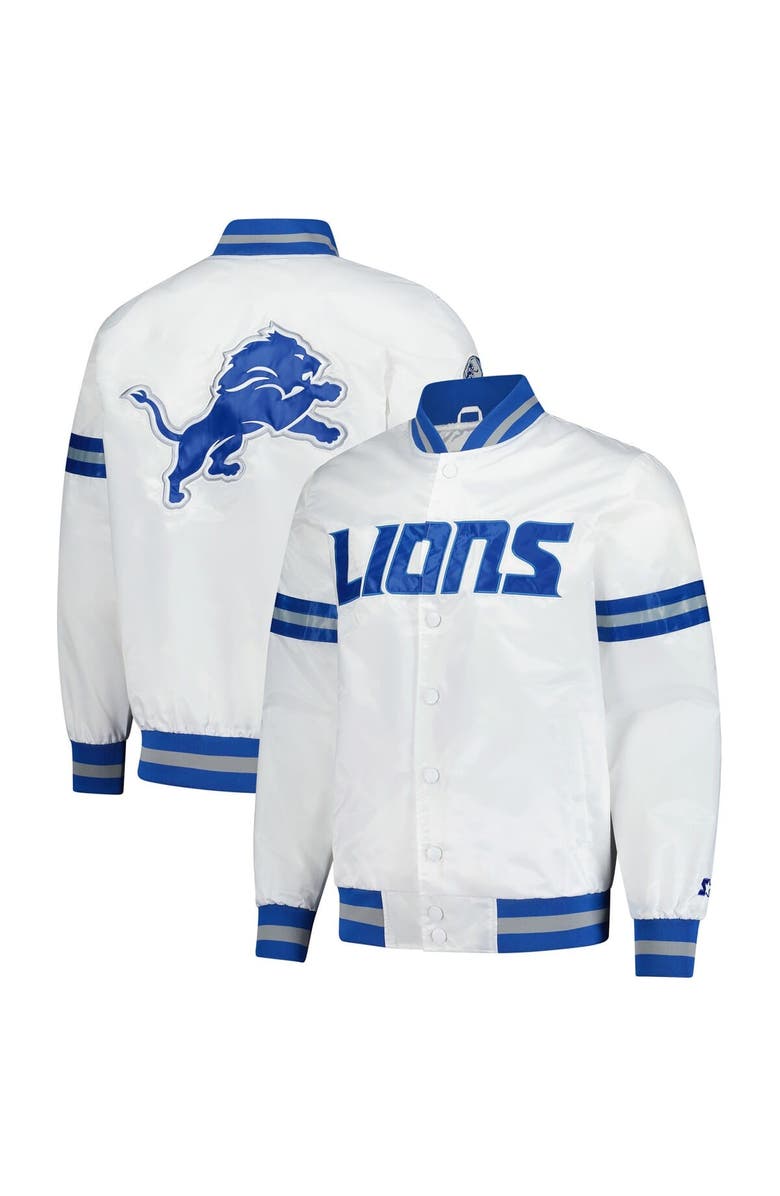 STARTER Men's Starter White Detroit Lions Scout Full-Snap Varsity Jacket, Main, color,