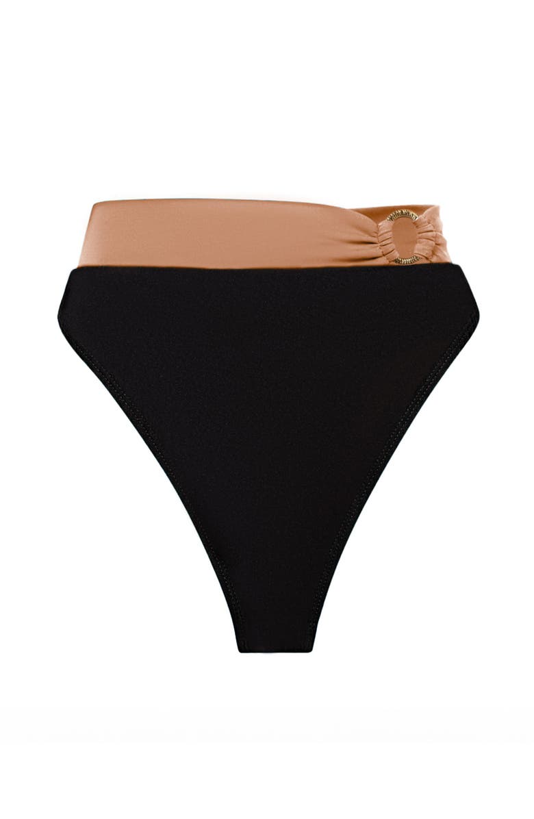 TA3 Cheeky High Wasited Bikini Bottoms, Alternate, color, Black/Tawny