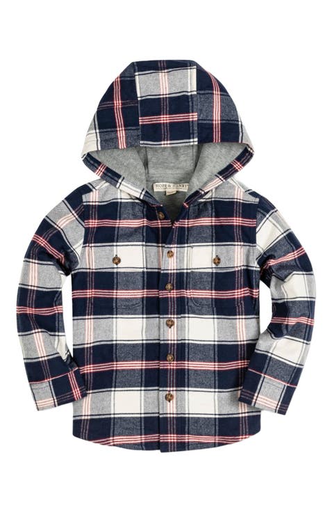 Boys' Hooded Flannel Shirt Jacket, Kids