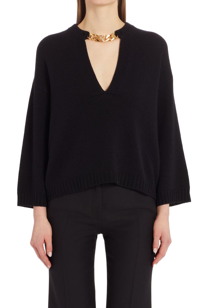 VLOGO Chain Detail Cashmere Sweater, Main, color, 0NO NERO