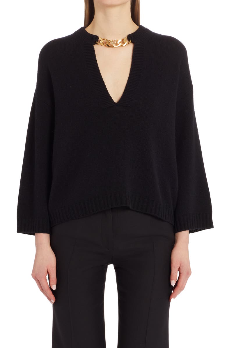 Valentino Garavani VLOGO Chain Detail Cashmere Sweater, Main, color, 