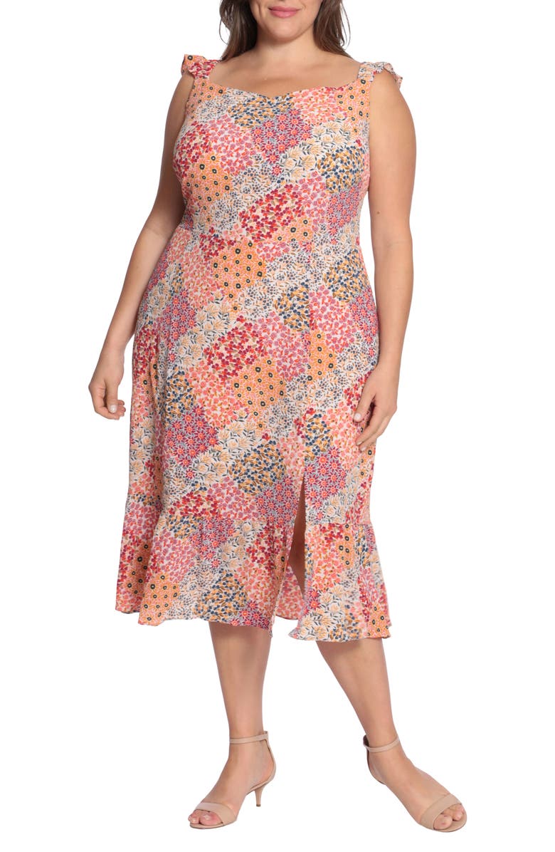 Donna Morgan Floral Square Neck Midi Dress, Main, color,