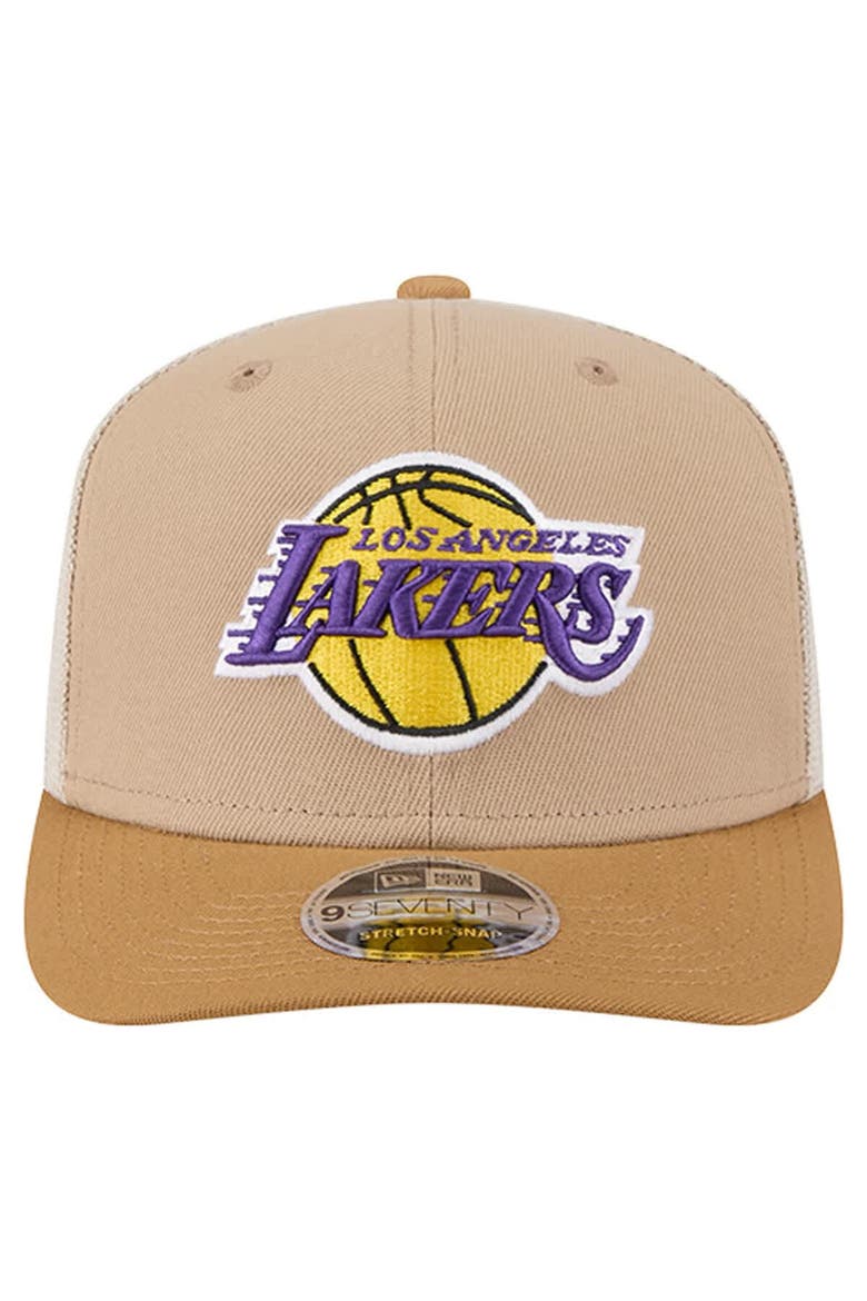 Men's New Era Tan/Light Brown Los Angeles Lakers Two-Tone 9SEVENTY Adjustable Trucker Hat, Alternate, color, Tan