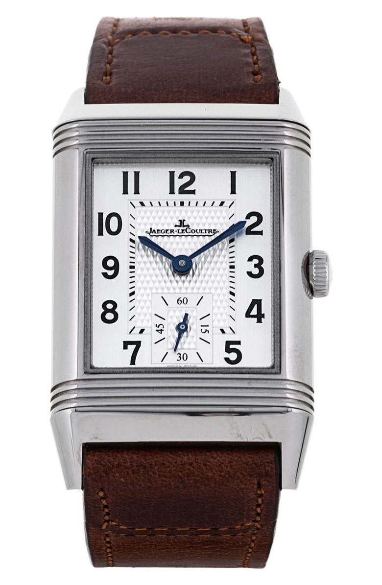 Watchfinder & Co. Jaeger-LeCoultre Preowned 2021 Reverso Classic Medium Duoface 2458420 Leather Strap Watch, 25.5mm, Main, color, Silver