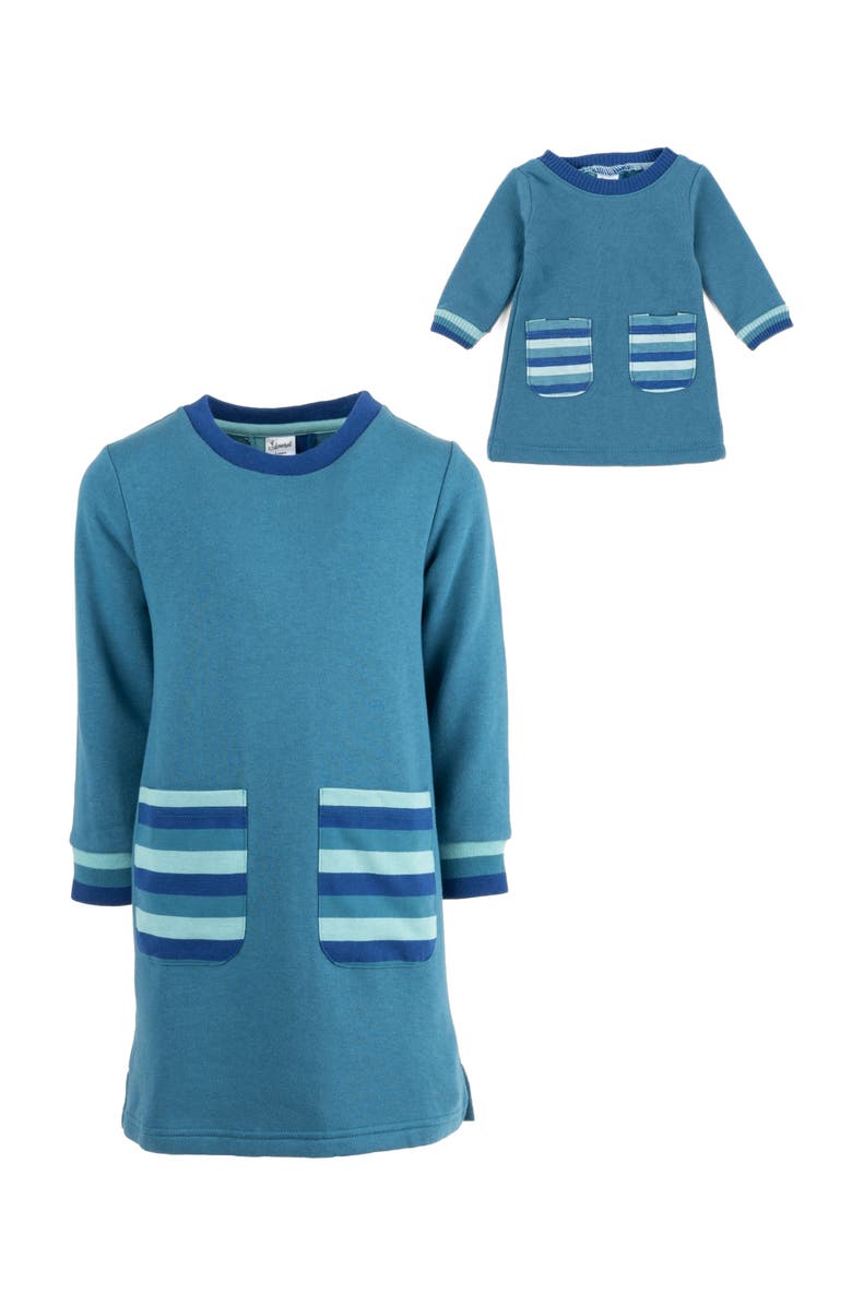 Leveret Girls Sweatshirt Dress with Matching Doll Dress, Alternate, color, Teal