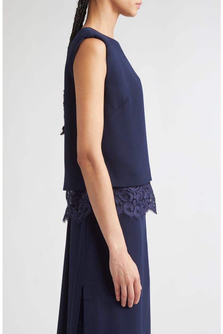 Lace Trim Satin Back Crepe Top, Alternate, color, MIDNIGHT