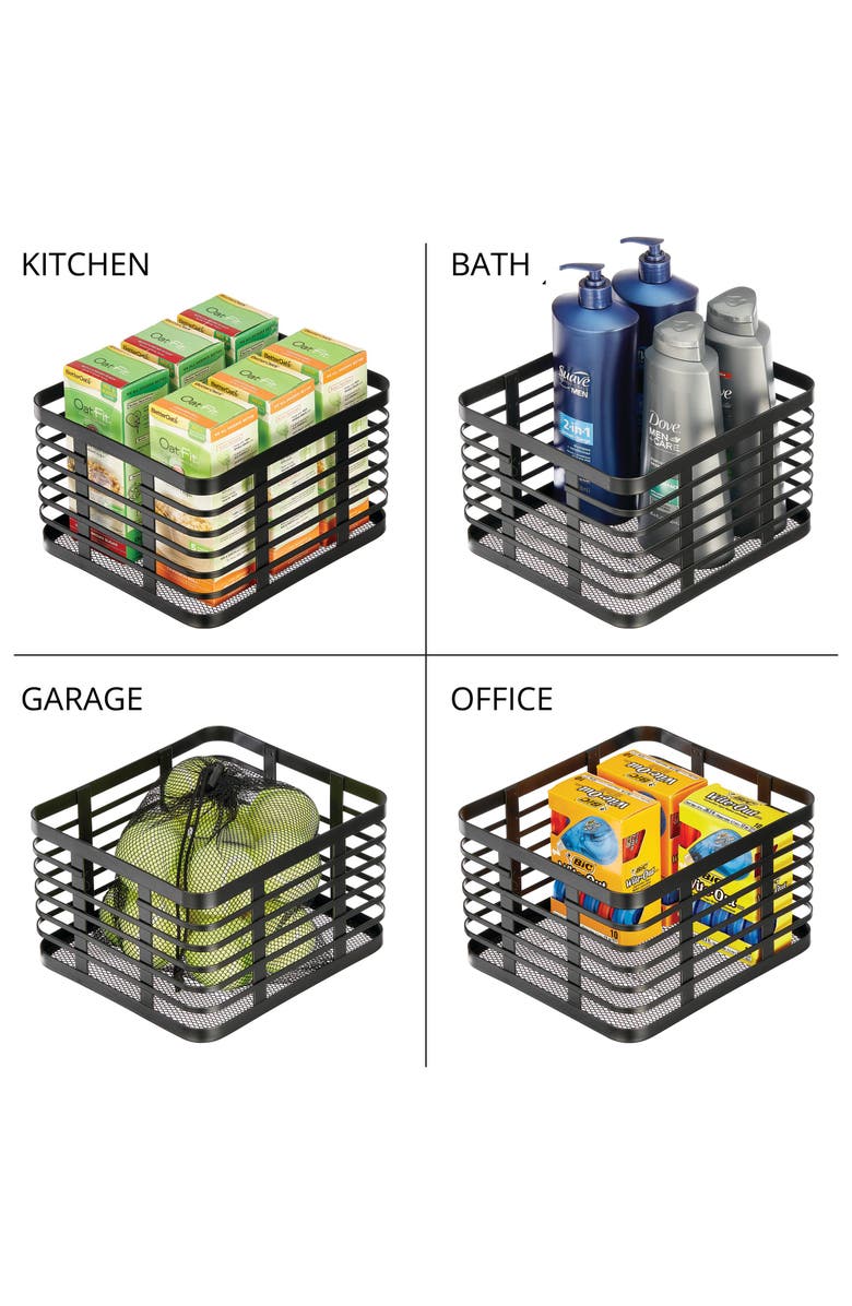 mDesign Metal Pantry Basket with Handles - Set of 4 - Matte Black, Alternate, color, Matte Black