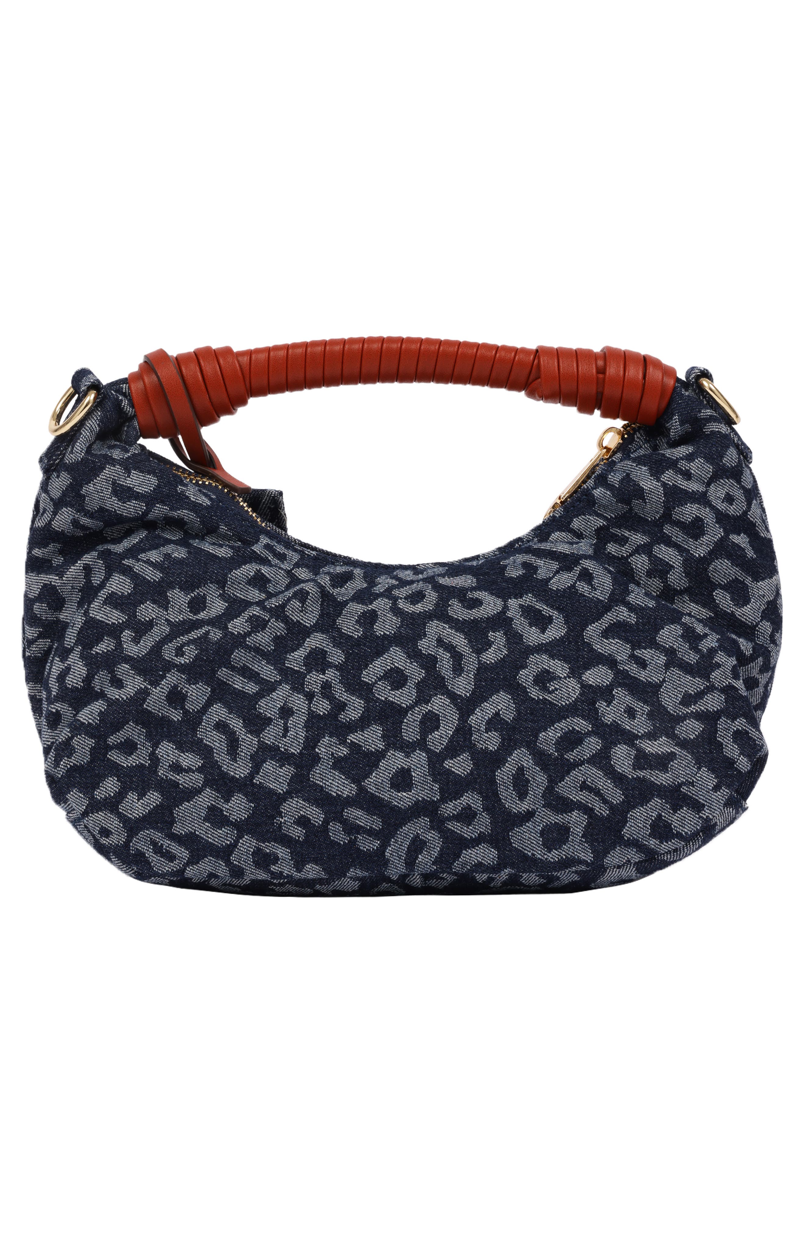 Leopard Print Denim Shoulder Bag, Alternate, color, RED