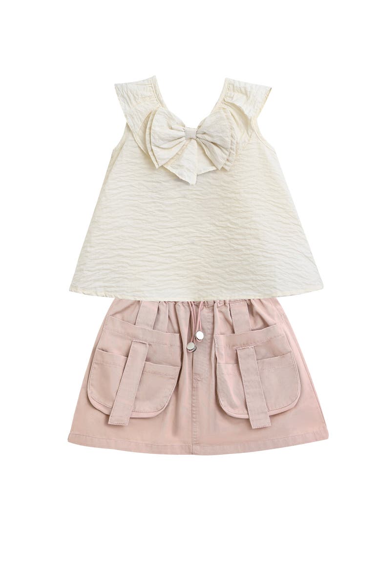 Mimi Tutu Ivory Pink Strap Bow Shorts Set, Alternate, color, Ivory