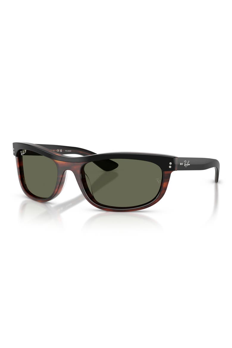 62mm Balorama Polarized Rectangle Sunglasses, Alternate, color, BLACK ON HAVANA / GREEN POLAR