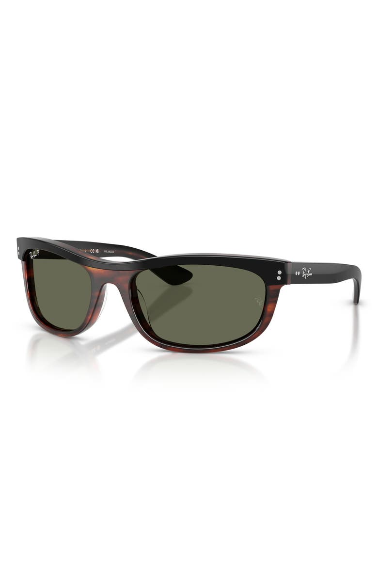 Ray-Ban 62mm Balorama Polarized Rectangle Sunglasses, Alternate, color, Black On Havana / Green Polar