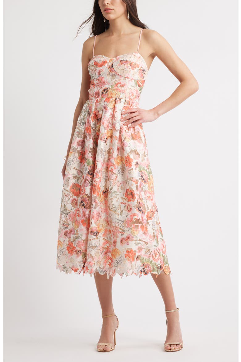 Print Lace Midi Sundress, Main, color, PINK FLORAL