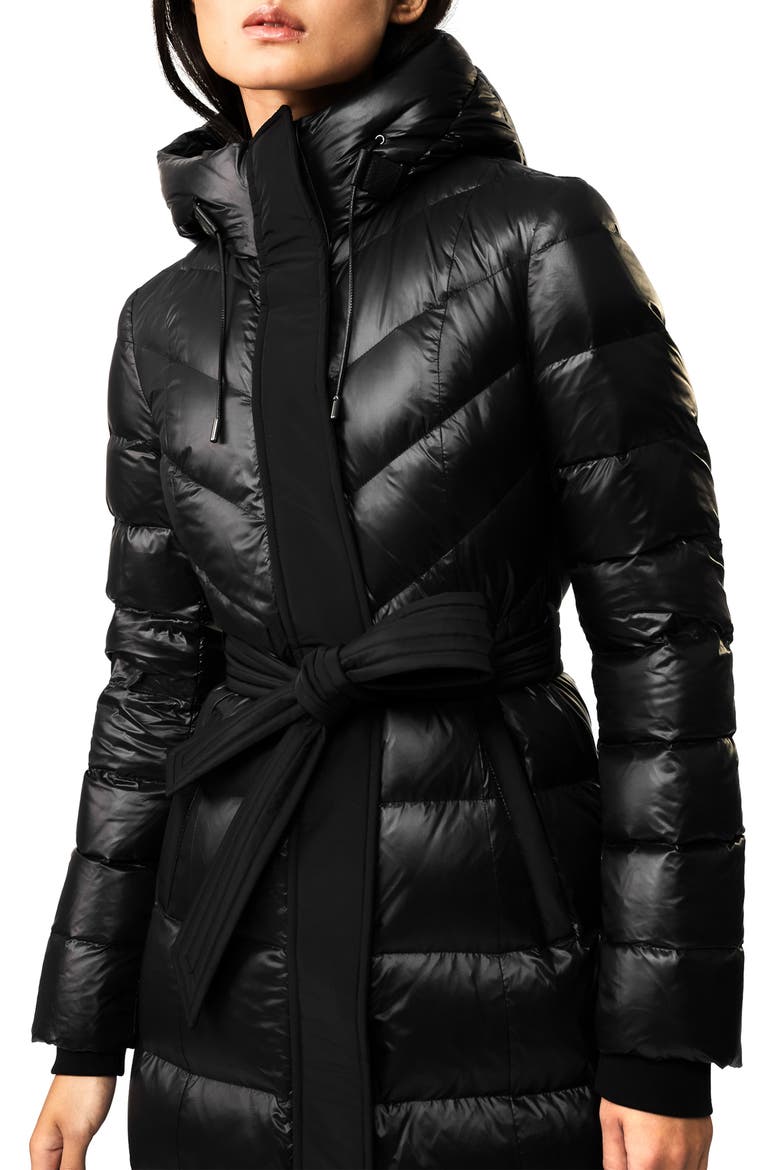 Calina Lustrous Water Repellent Down Coat, Alternate, color, BLACK