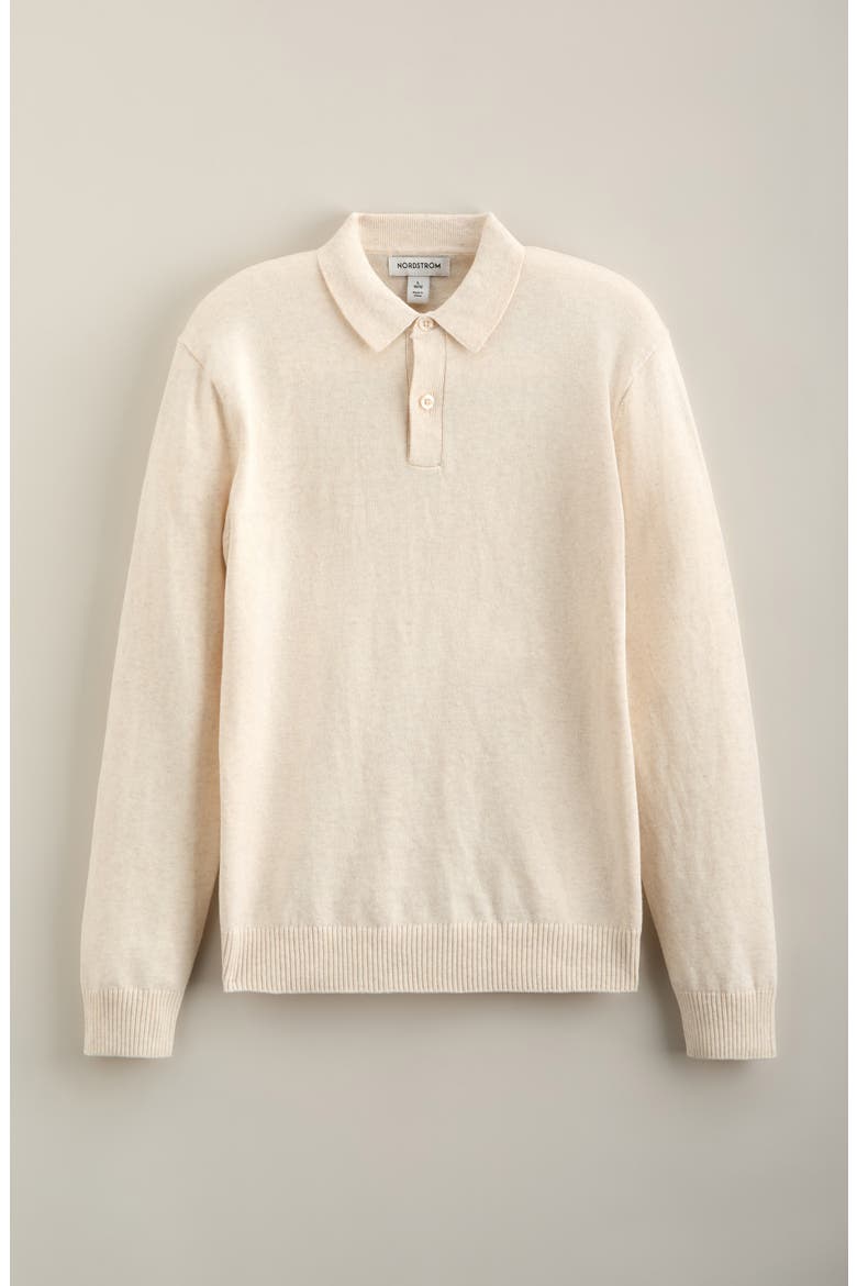 Kids' Long Sleeve Cotton Polo Sweater, Main, color, BEIGE OATMEAL HEATHER
