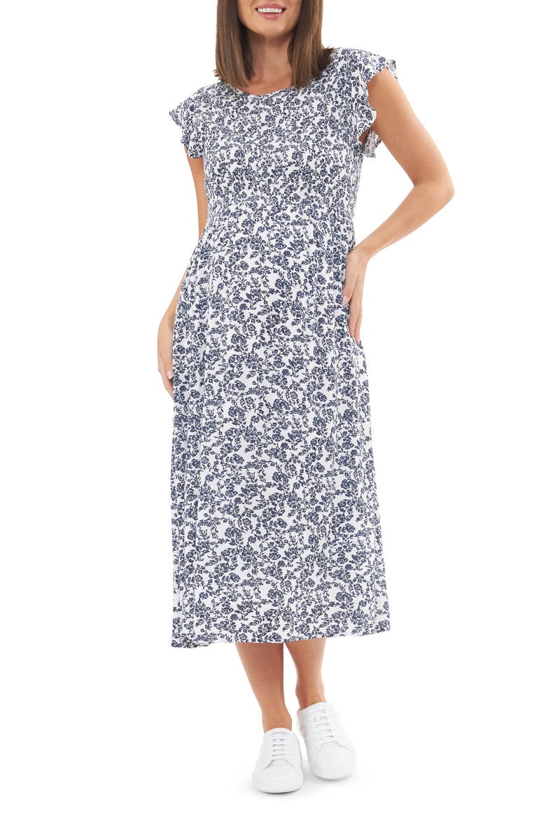 Joyce Smocked Maternity Dress, Main, color, WHITE / NAVY