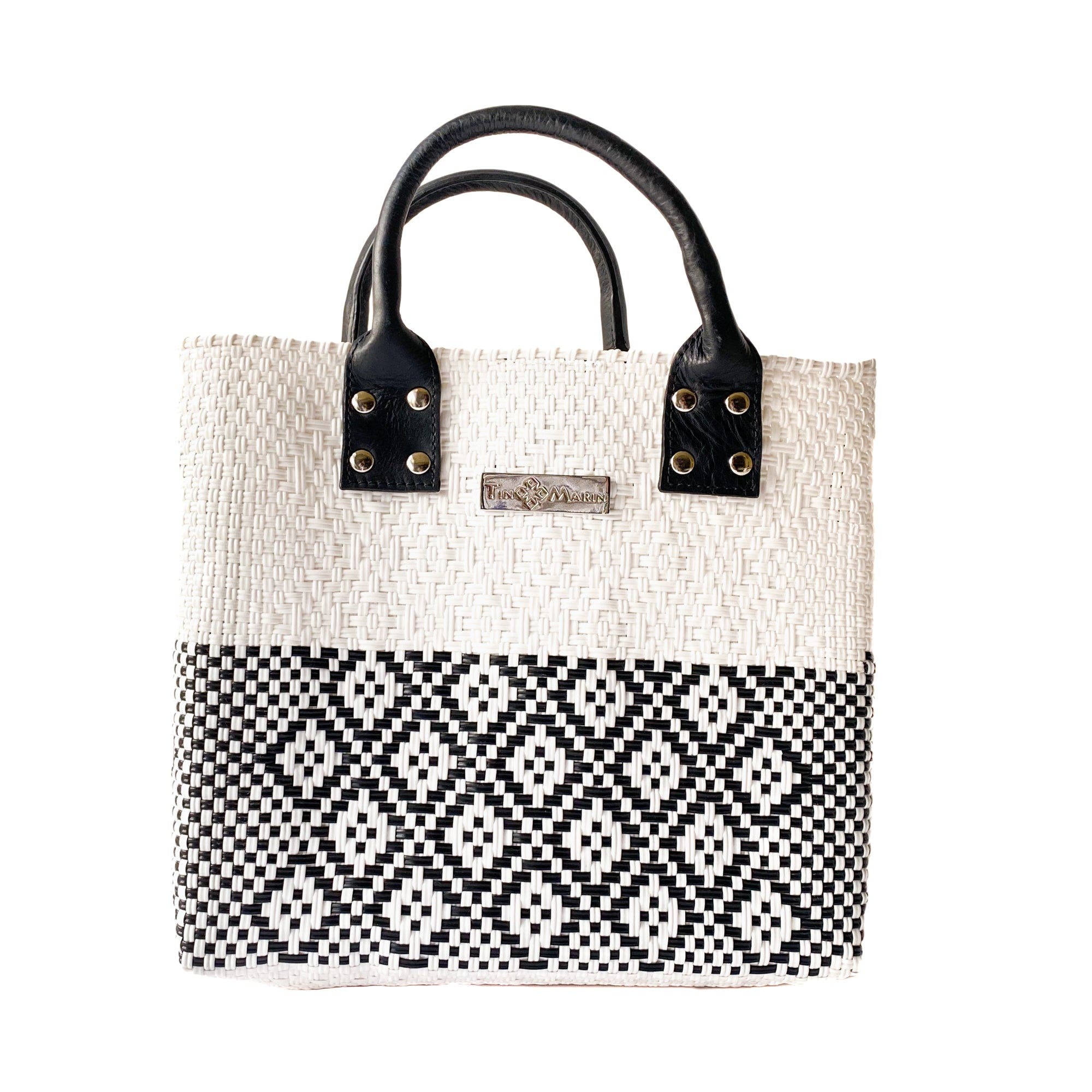 Tin Marin White Large Woven Crossbody Bag, Alternate, color, Black Leather Straps