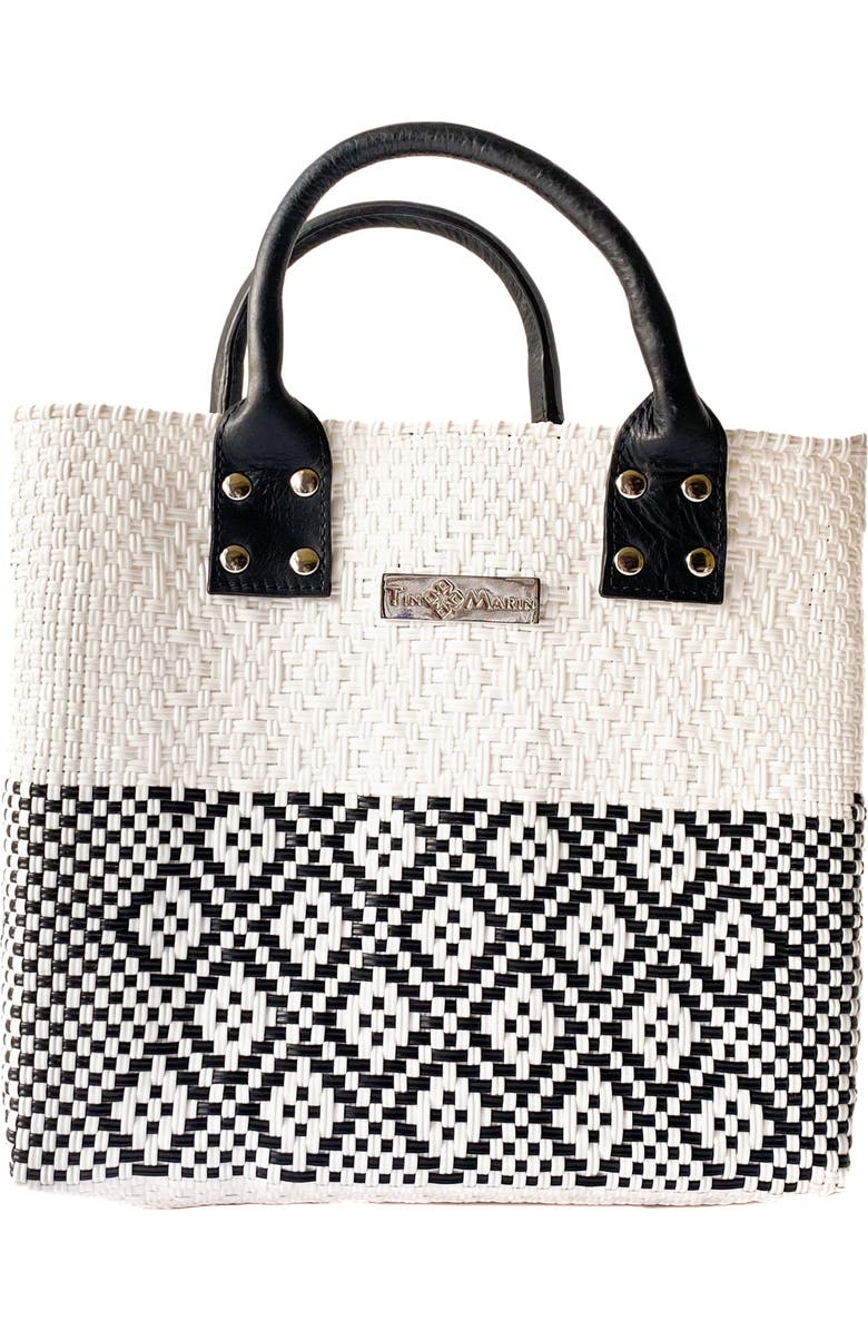 Tin Marin White Large Woven Crossbody Bag, Alternate, color, Black Leather Straps