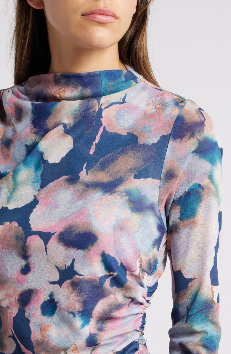 Rails Joelle Floral Ruched Funnel Neck Top, Alternate, color, Midnight Verbena