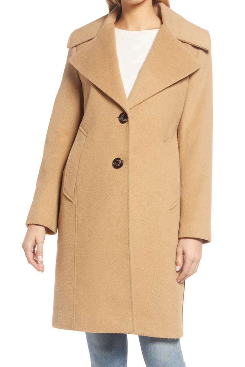 Women's Notch Collar Textured Coat, Alternate, color, CAMEL/ CINNAMON