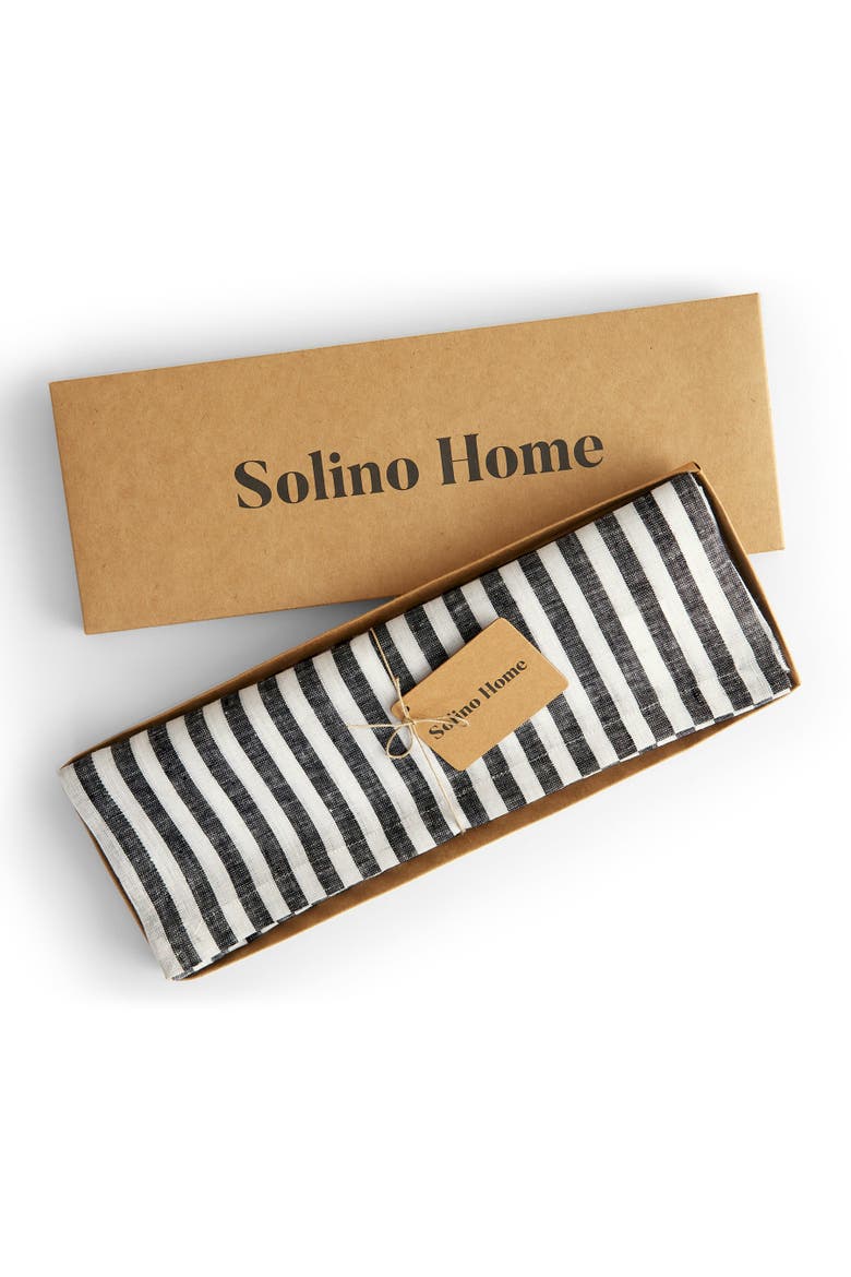 Linen Placemats Set of 4, 14 x 19" - Amalfi Stripe, Alternate, color, Black and White