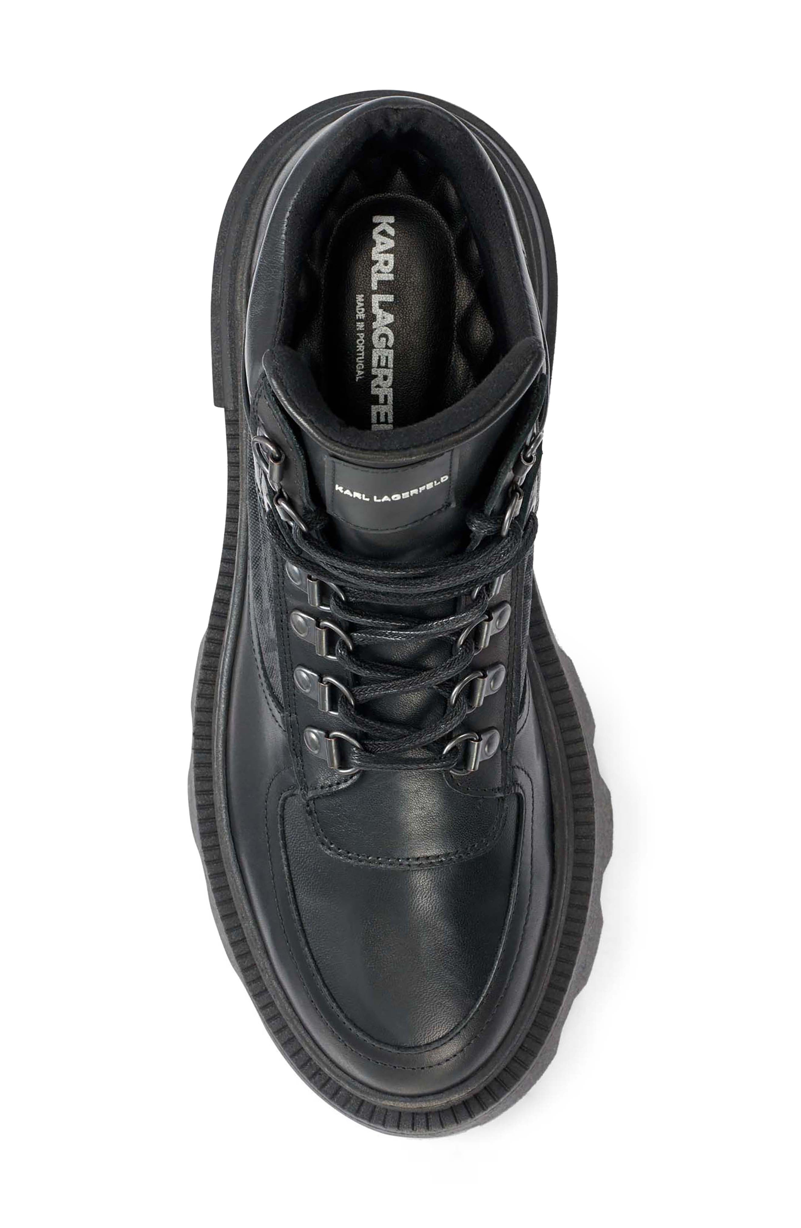 Karl Lagerfeld Black Alpine Leather Lug Sole Combat Boot high top lace up  work Karl Lagerfeld Paris Men main image 2