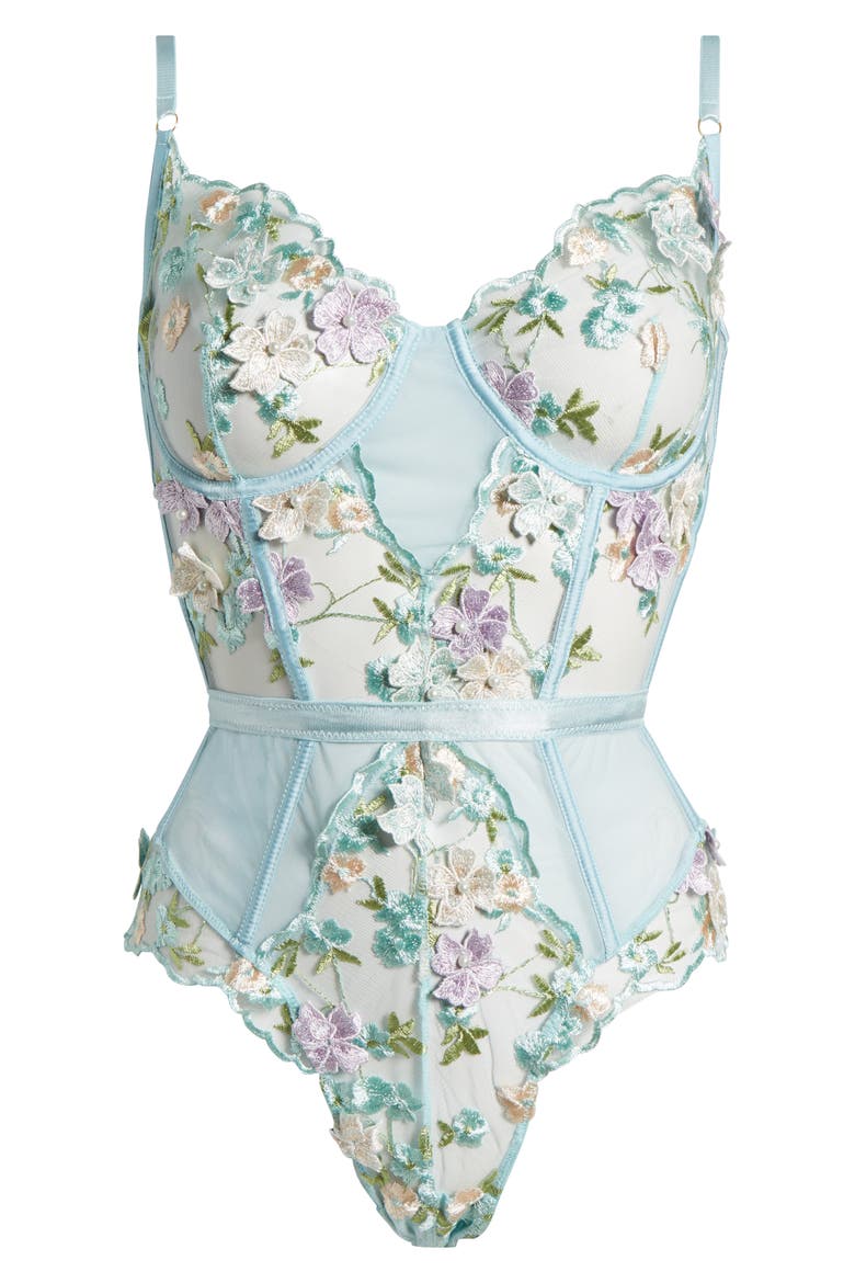 Embroidered Underwire Bodysuit, Alternate, color, POWDER BLUE MULTI