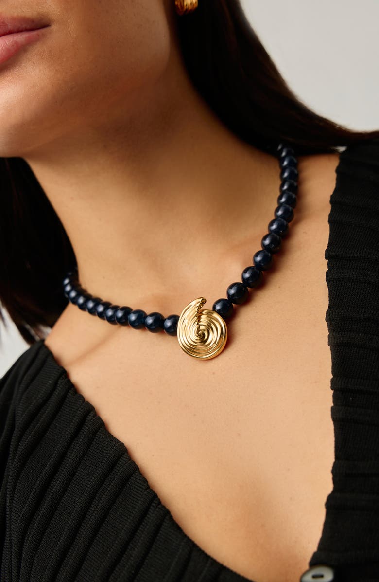 Missoma Beaded Spiral Pendant Necklace, Alternate, color, Gold