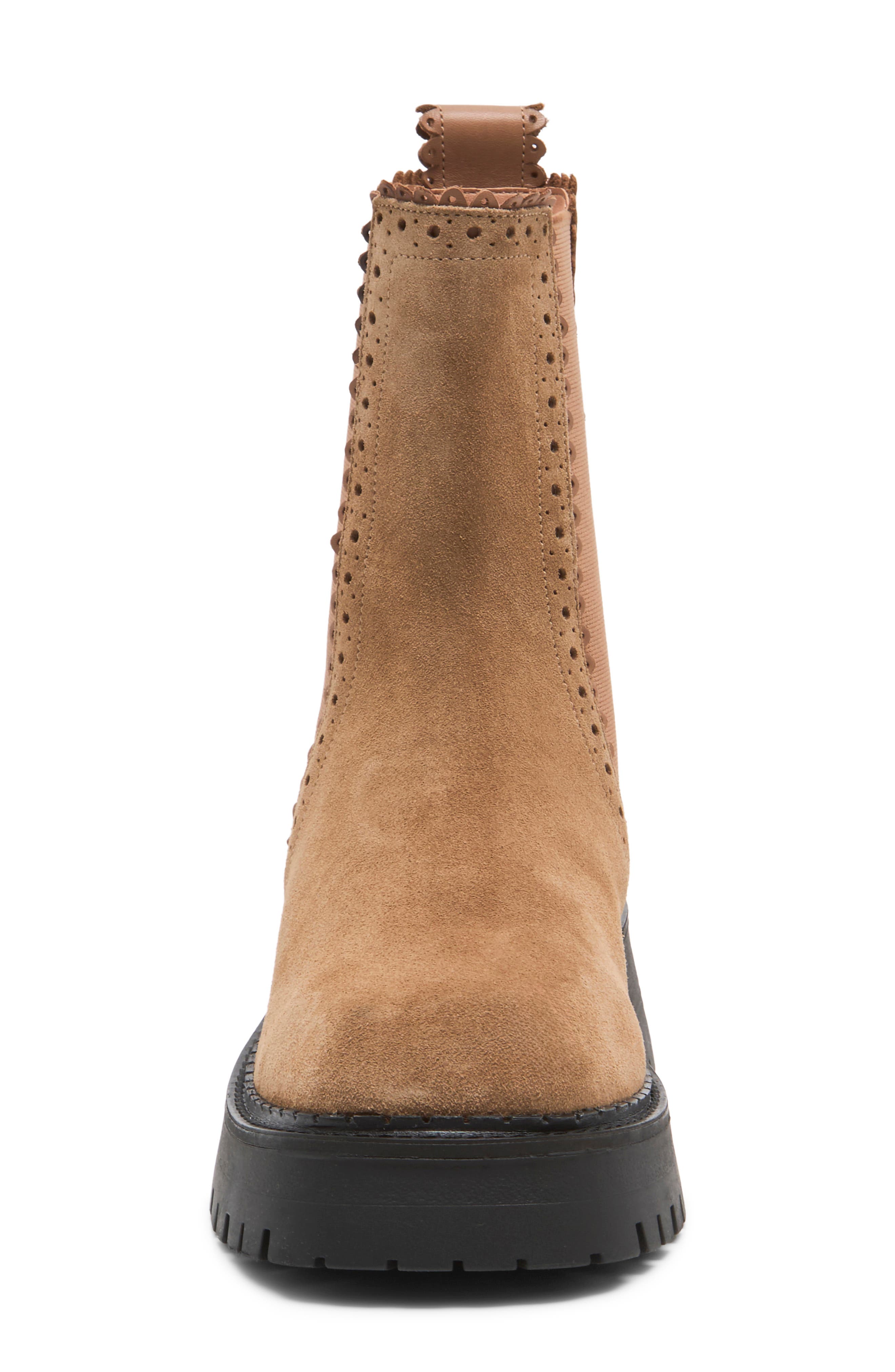 Tried and True Leather Brogue Bootie, Alternate, color, CAMEL SUEDE