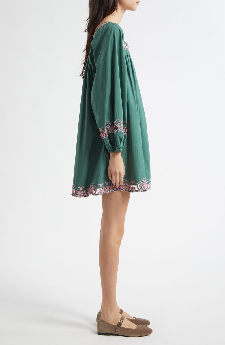 MILLE Lovina Embroidered Detail Long Sleeve Cotton Shift Dress, Alternate, color, Palm Eyelet