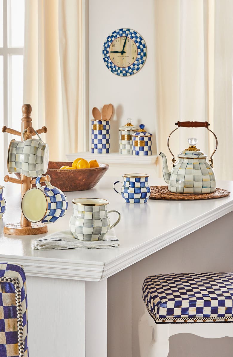 MACKENZIE CHILDS Royal Check Enameled Steel Wall Clock, Alternate, color, Blue/ White