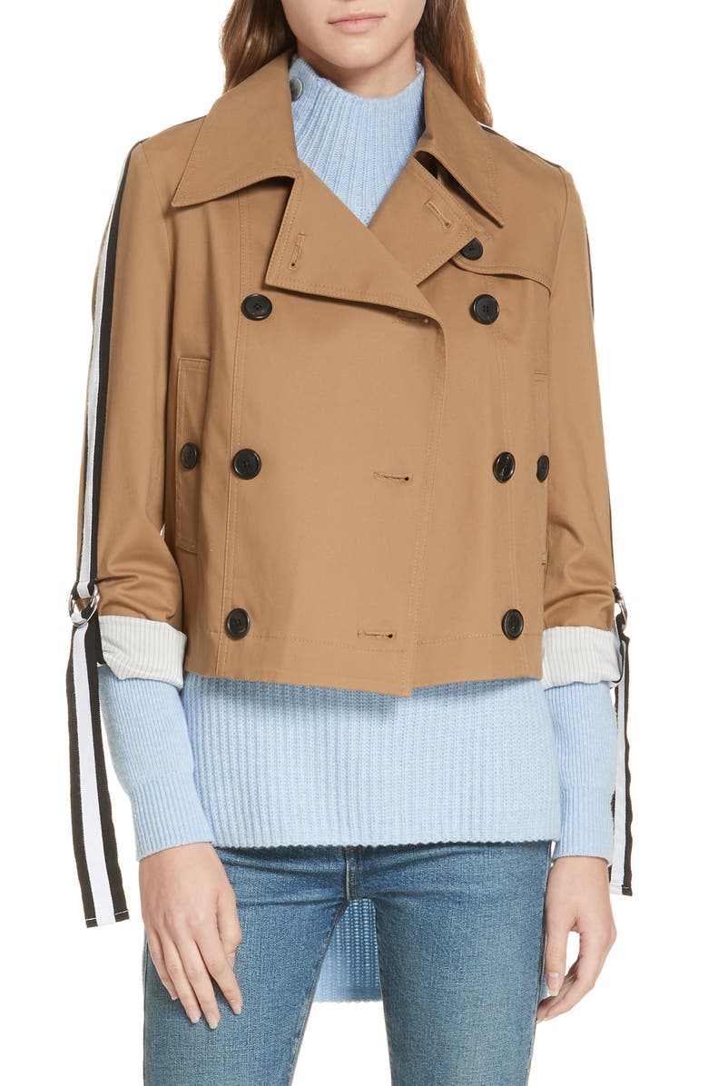 Veronica Beard Mert Belt Sleeve Crop Trench Coat, Main, color, 