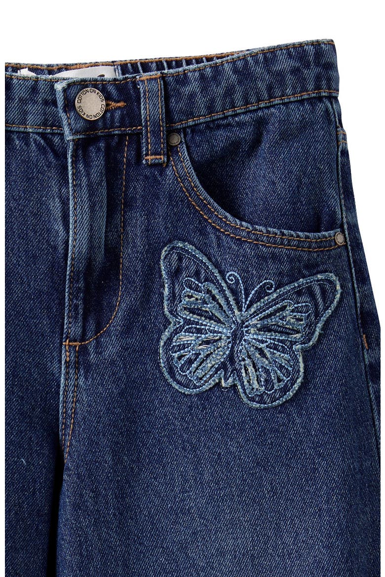Kid's Unisex Barrel Leg Denim Jean, Alternate, color, Portsea Dark Blue Butterfly