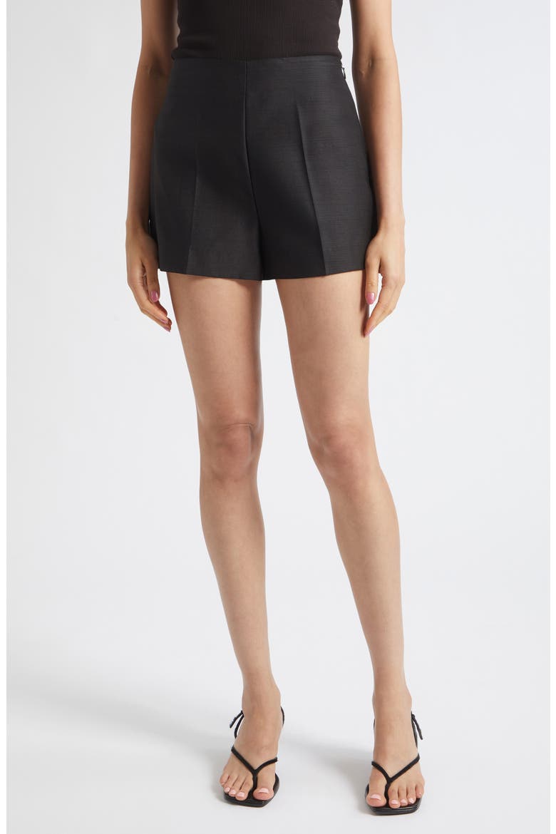 Saskia Wool & Silk Shorts, Main, color, BLACK