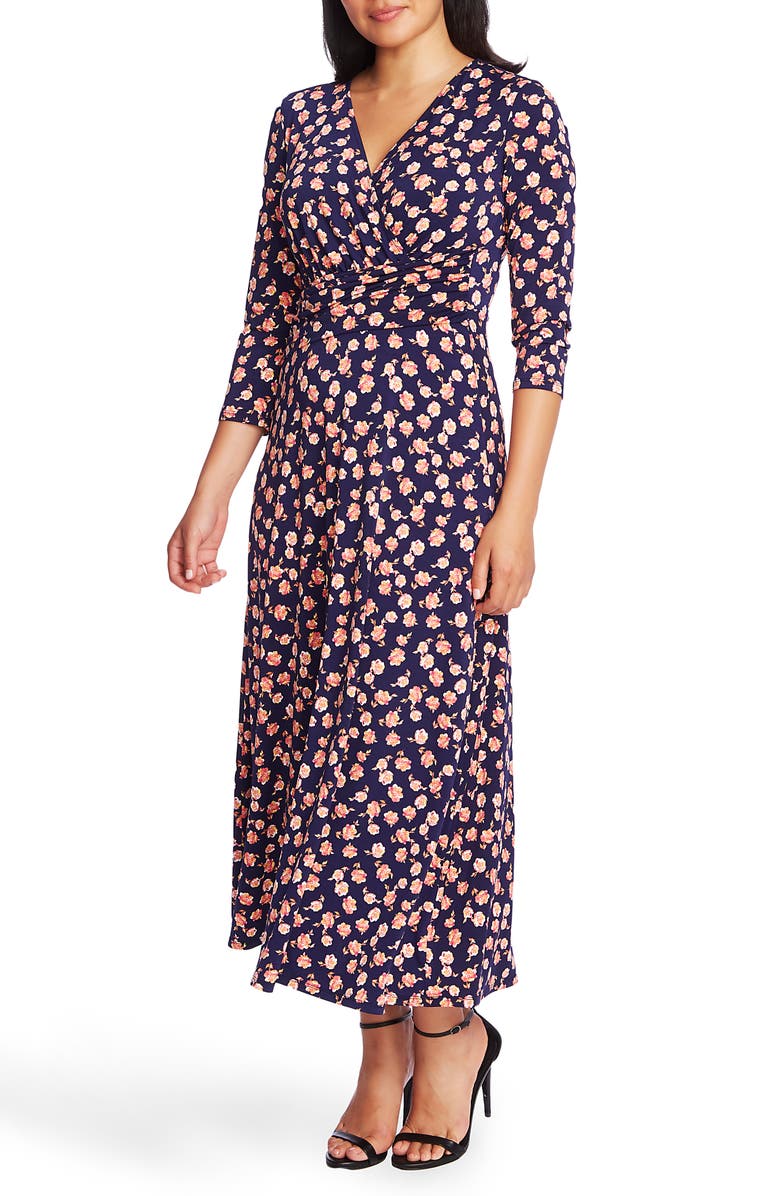 Chaus Peony Print Ruched Midi Dress, Alternate, color, 