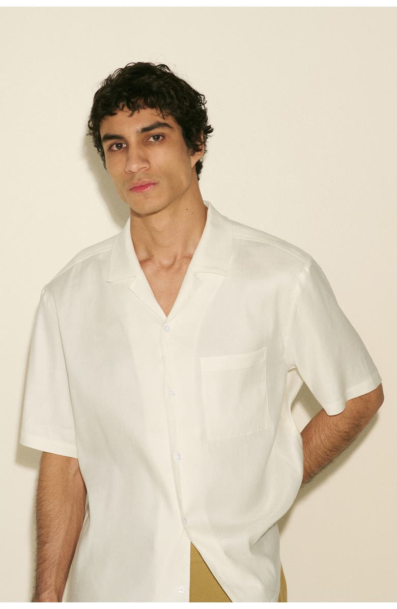 H&M Easy care relaxed-fit linen-blend shirt, Alternate, color, Cream