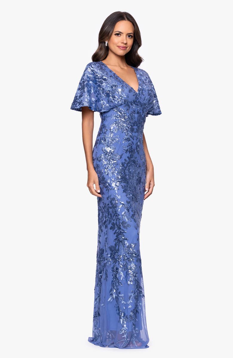 Betsy & Adam Sequin Mesh Dress, Alternate, color, Periwinkle