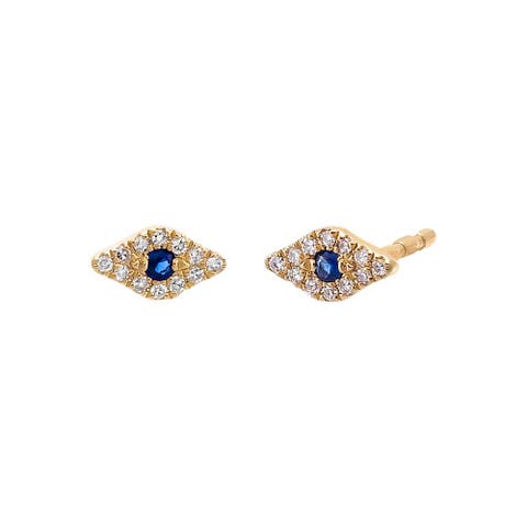 Itty Bitty Pave Evil Eye Diamond Stud Earring 14K