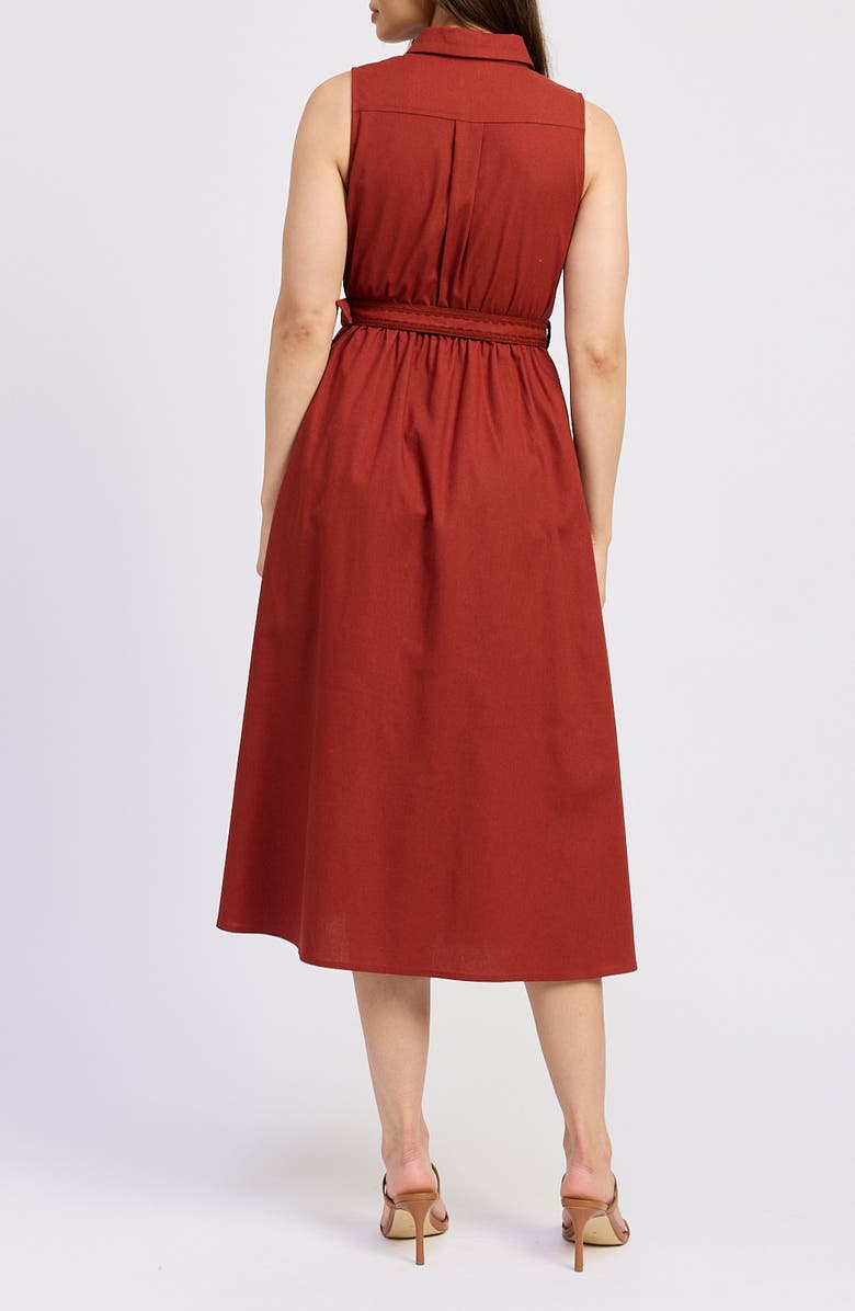 En Saison Megumi Eyelet Detail Cotton & Linen Midi Shirtdress, Alternate, color, Red Currant