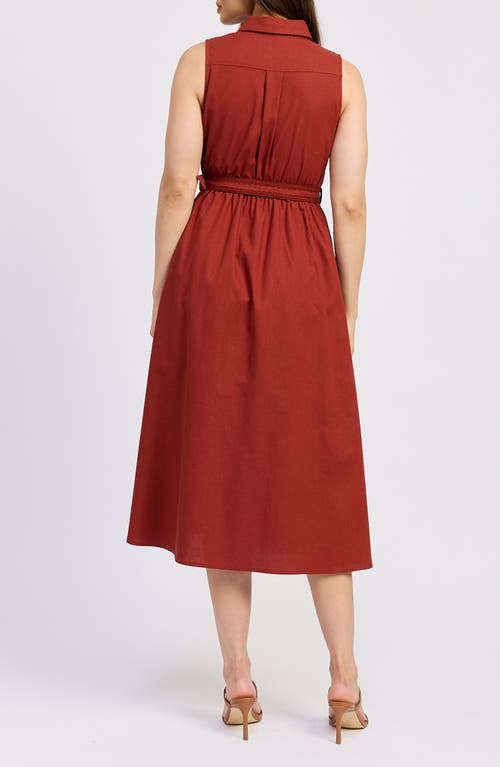 En Saison Megumi Eyelet Detail Cotton & Linen Midi Shirtdress In Red