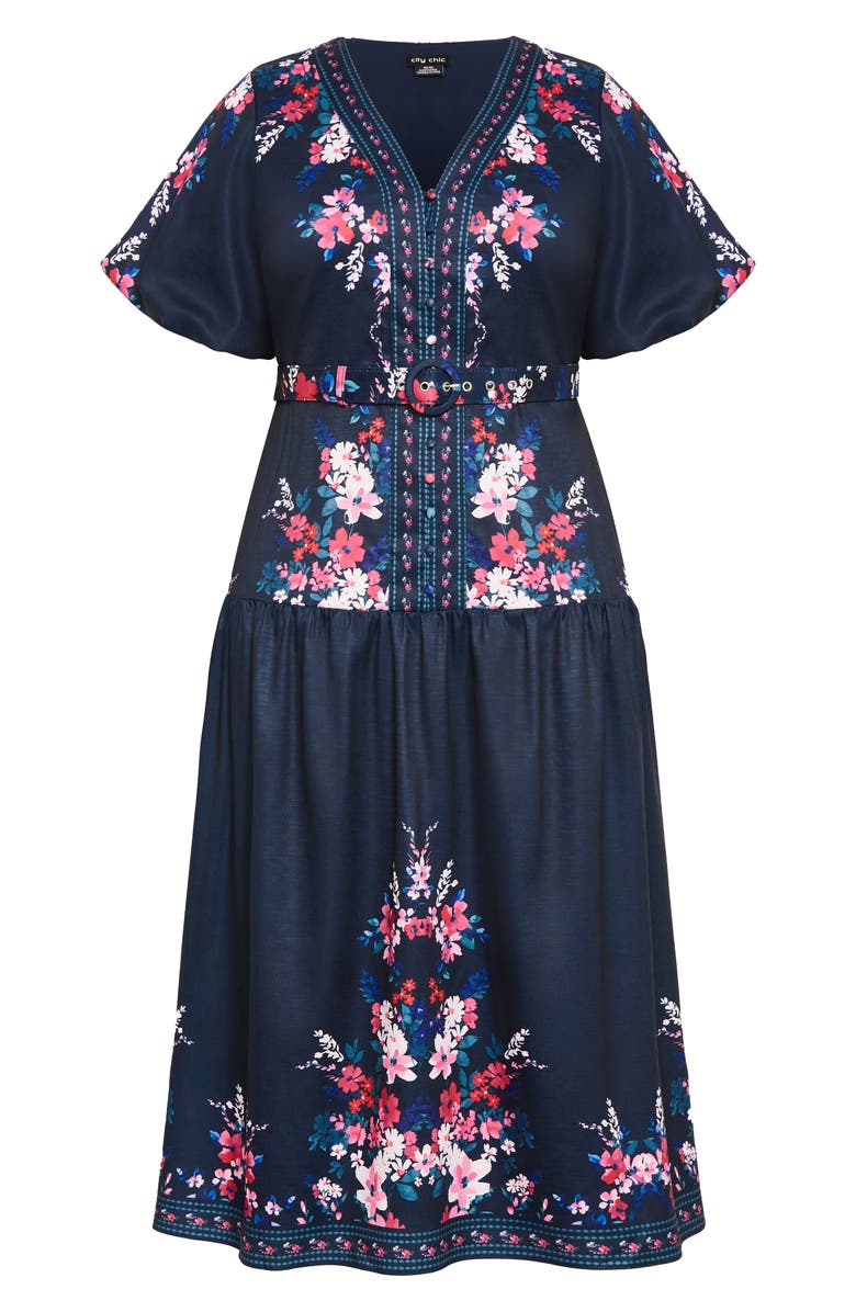 City Chic Zuri Floral Belted Midi Dress, Alternate, color, 